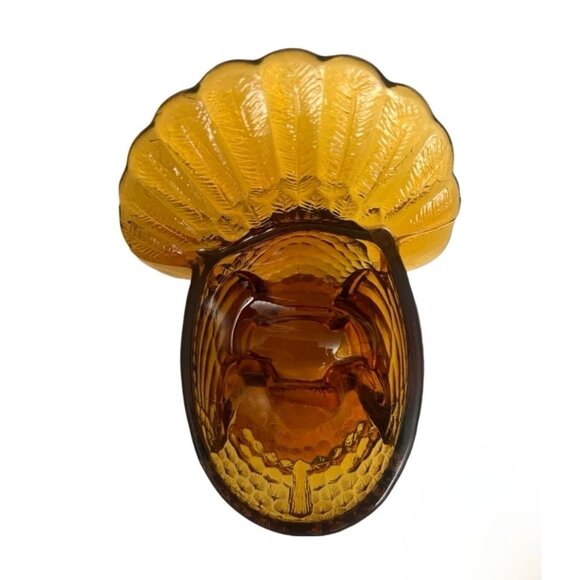 Vintage LE Smith 7” Amber Tom Turkey Glass Lidded Covered Candy Dish MCM 1960s - Picture 4 of 8